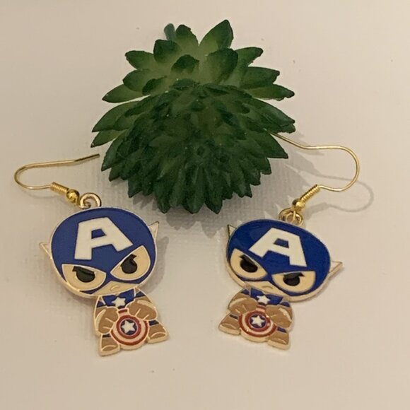 Superhero Earrings, Hero Earring, Captain America Earring, Gift Idea, Heroes - Picture 1 of 8
